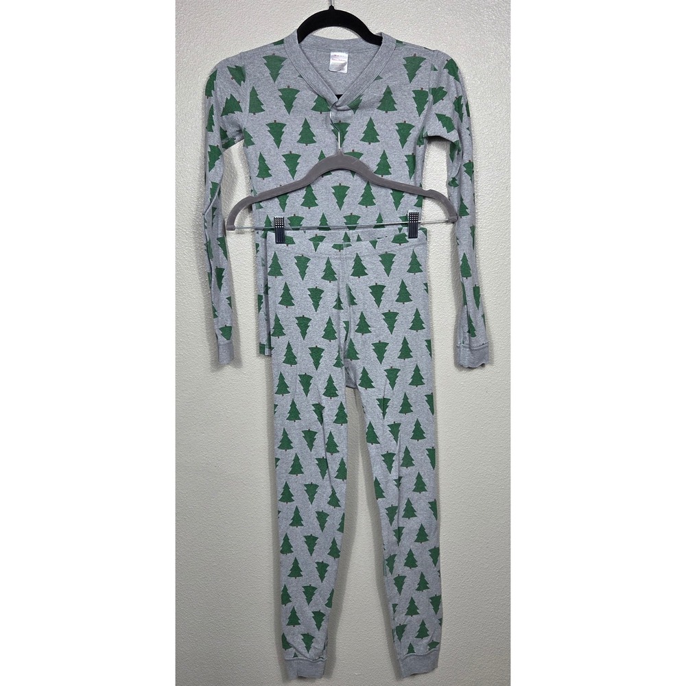Hanna Andersson Pajamas Kids 12 150 Gray Green Christmas Tree Organic Cotton Set
